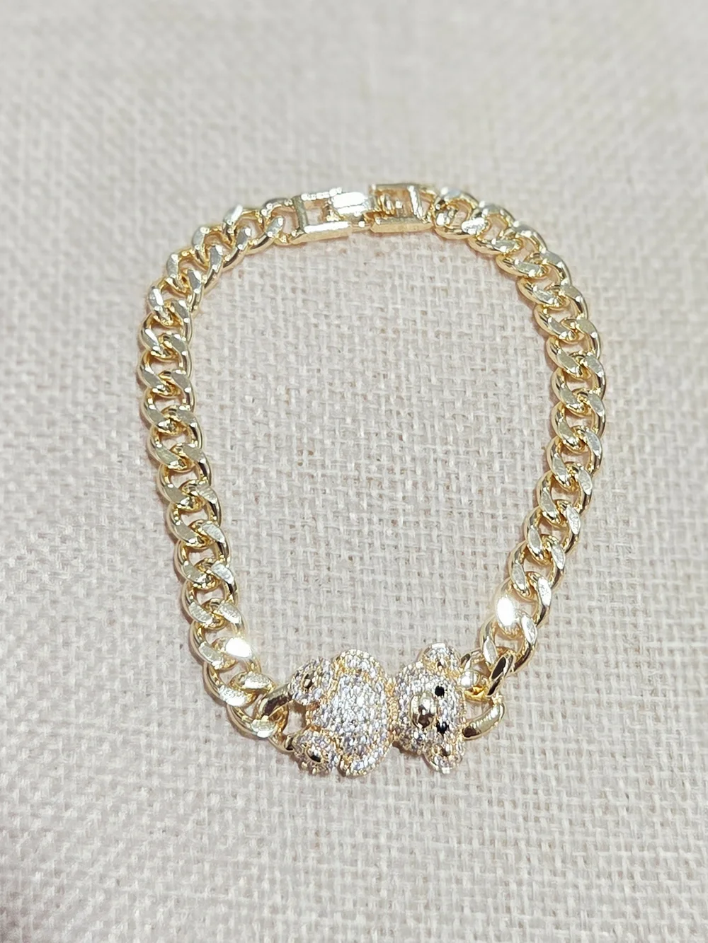 Gold Teddy Bear Chain Bracelet - Elegant Women's Jewelry